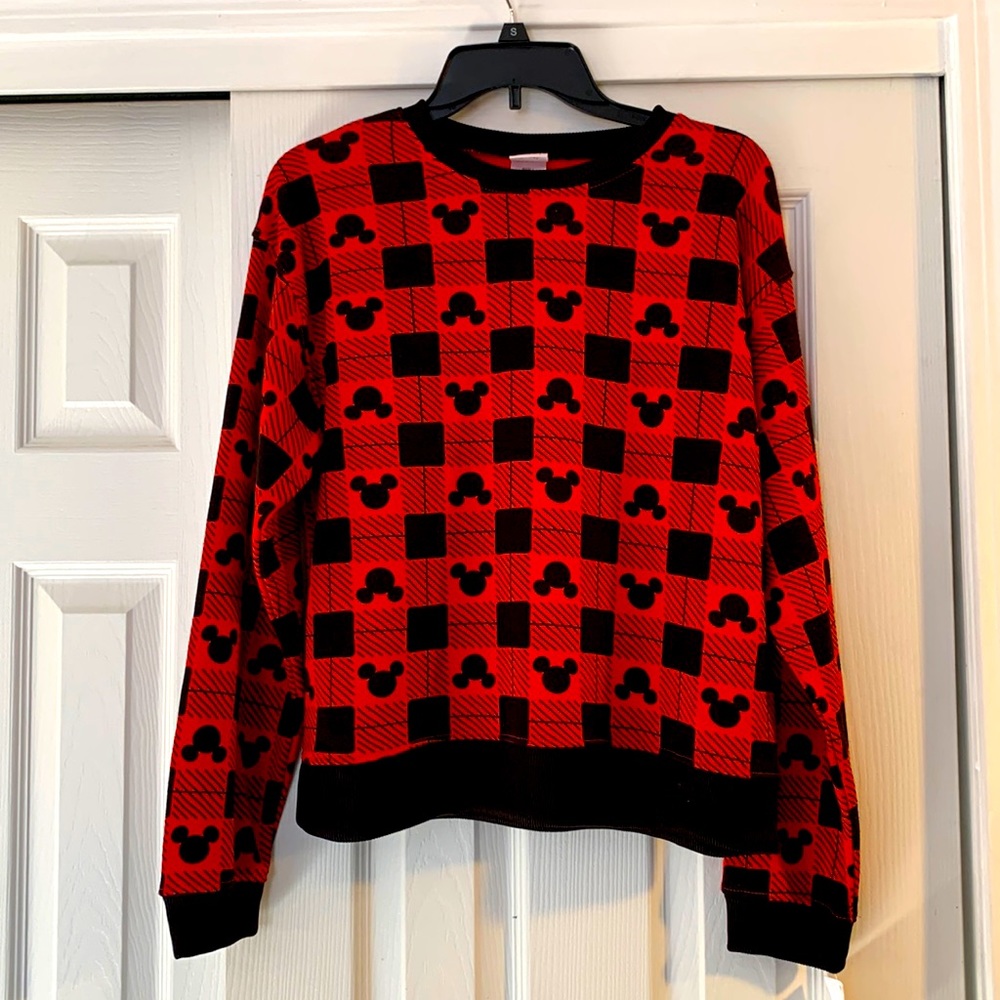 DISNEY red/black plaid crew neck sweatshirt!!